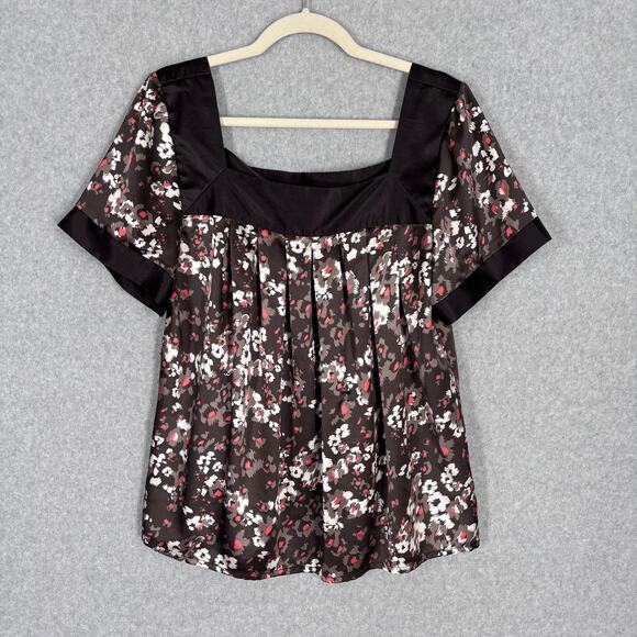Apostrophe Blouse Large Brown Floral Satin Babydoll Flowy Y2K Cottage Prairie - Picture 1 of 8